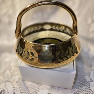 Vintage Bohemian Czech Glass Gold Encrusted Basket
